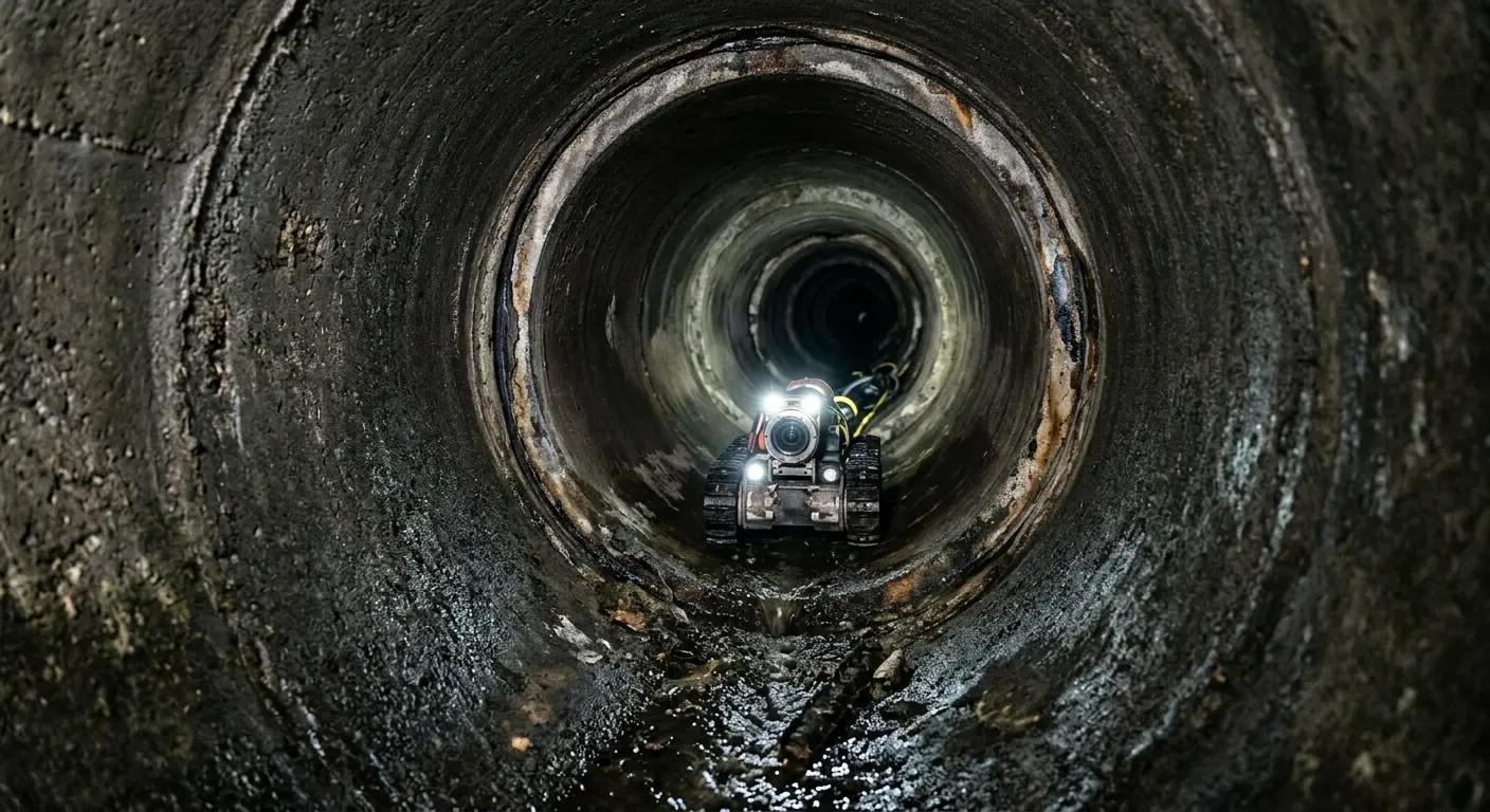 Robotic sewer camera inspecting pipe interior for Drain Snake Service in Beckley
